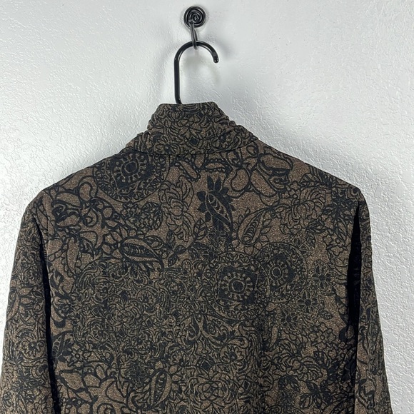 Chicos Travelers Jacket Womens 1 / Medium Brown Black Stretch Floral Zip Up Chic - Picture 9 of 10